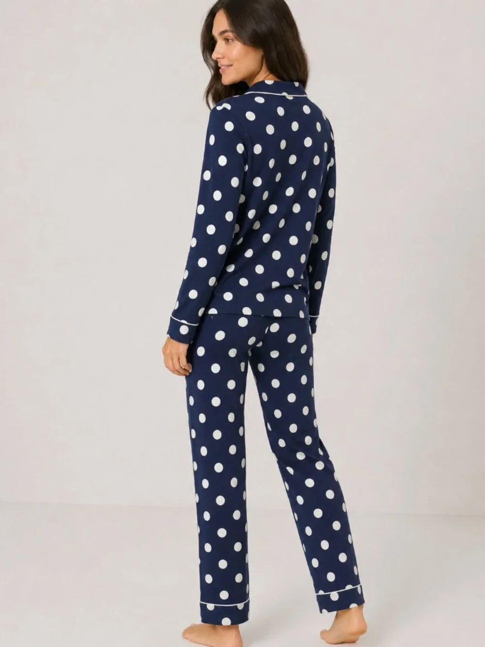Kate Spade Pajama Set Small Navy Polka Dot 2 Piece Button Front Sleepwear Lounge